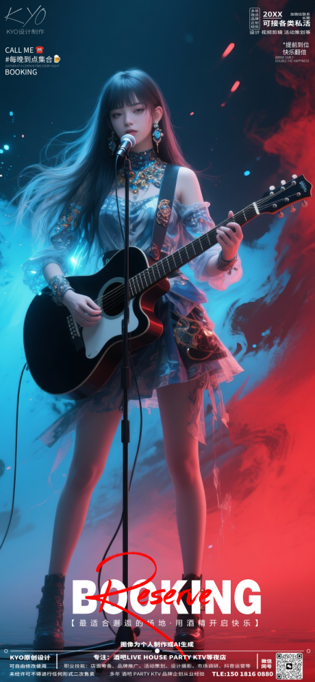 酒吧LIVEHOUSE赛博弹吉他海报