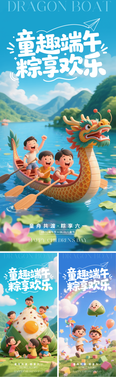 源文件下载【端午儿童节赛龙舟海报】编号：53930030850989779