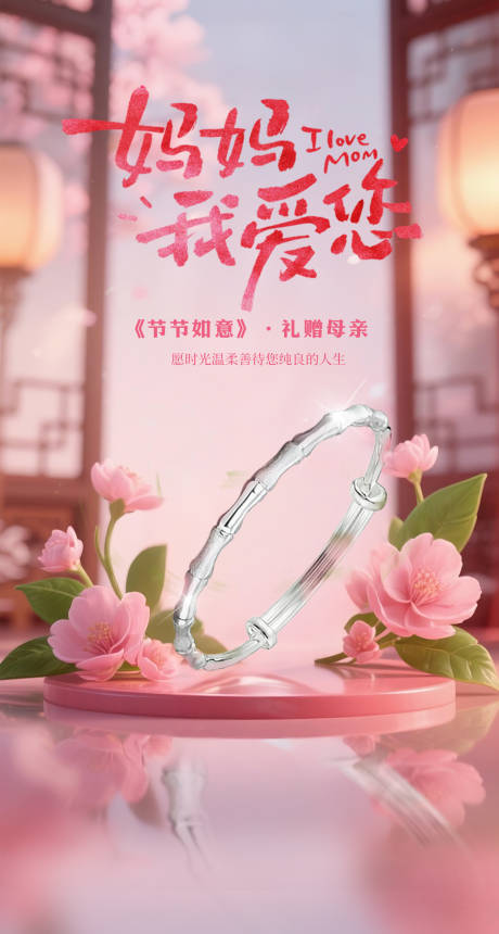 母亲节粉色花花首饰海报