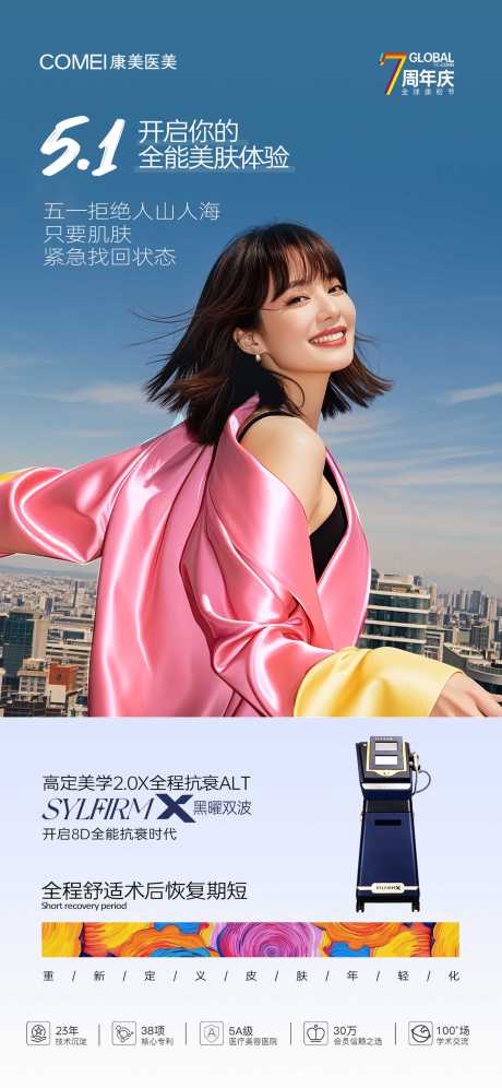 源文件下载【享设计】搜索编号：64230030610971079【医美51周年庆仪器海报】