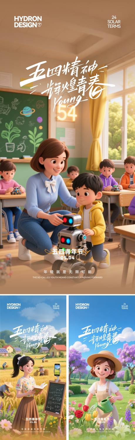 源文件下载【享设计】搜索编号：76920030518541923【五四青年节移动端3D卡通海报】