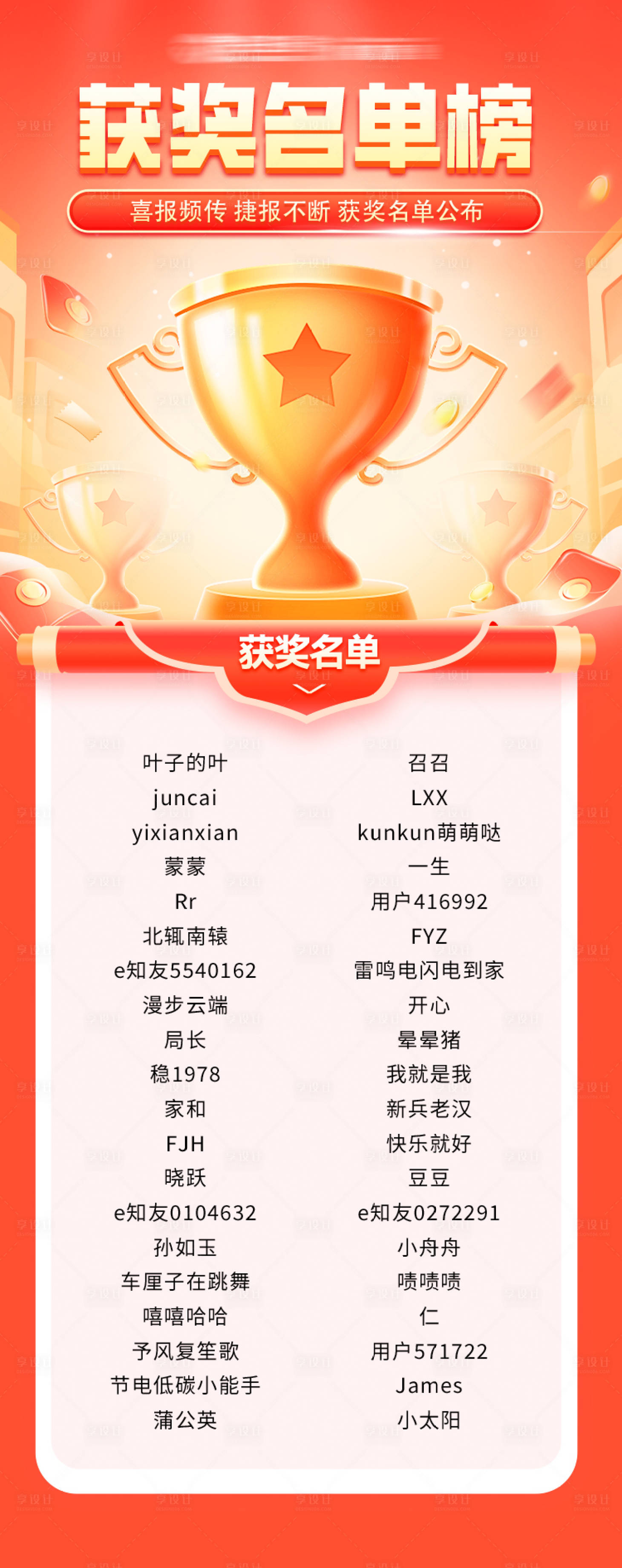 源文件下載【享設(shè)計(jì)】搜索編號：64030030707151474【獲獎喜報(bào)捷報(bào)名單榜海報(bào)】