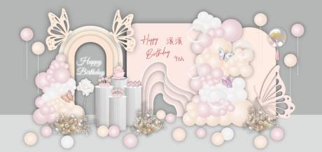 粉色蝴蝶结少女感生日宴百岁宴成年礼场