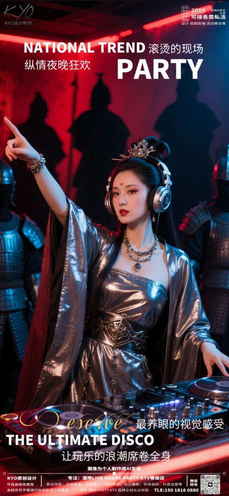 源文件下载【享设计】搜索编号：37300030707856377【酒吧KTV早场预定国潮美女打碟海报】