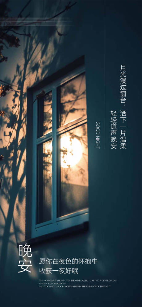 晚安月光树影夜景海报
