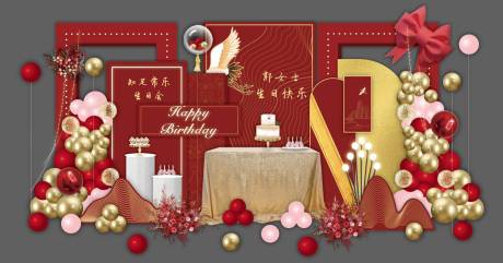 源文件下载【红色中式生日宴美陈】编号：34310030871495328