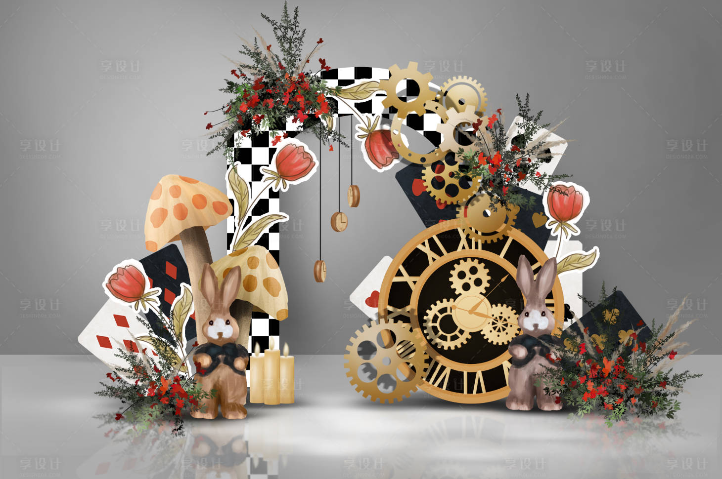 源文件下载【享设计】搜索编号：69130031088712440【爱丽丝梦游仙境拱门造型设计】