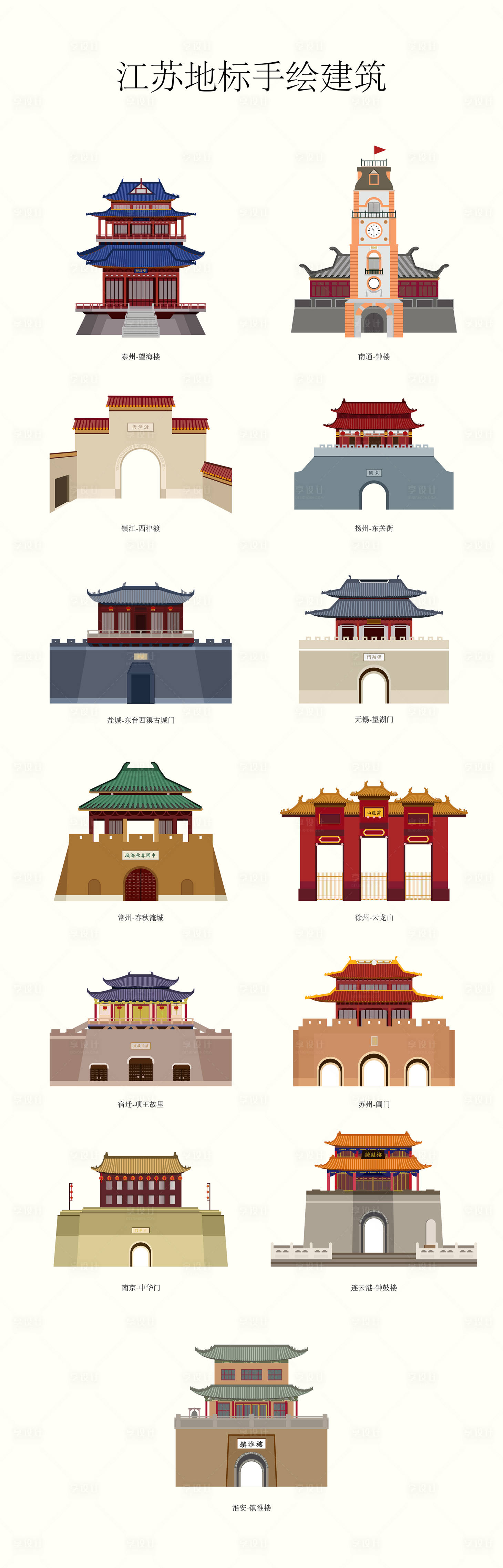 源文件下载【享设计】搜索编号：54030030913448365【江苏地标建筑手绘】