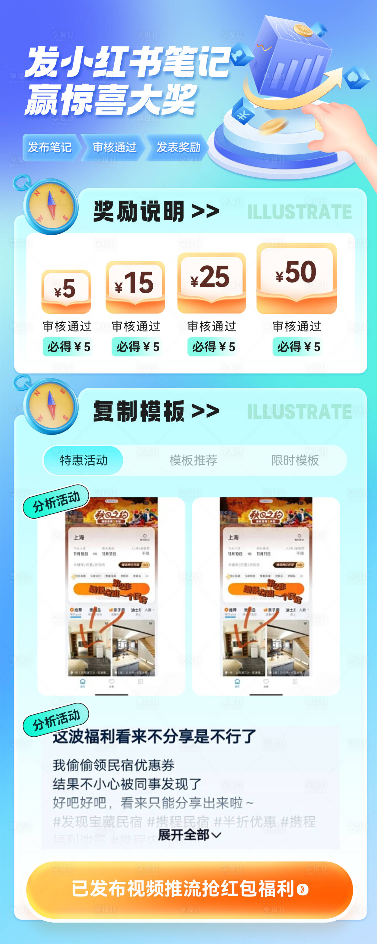 源文件下載【享設計】搜索編號：60100031025515101【小紅書紅包發布優惠獎勵海報】