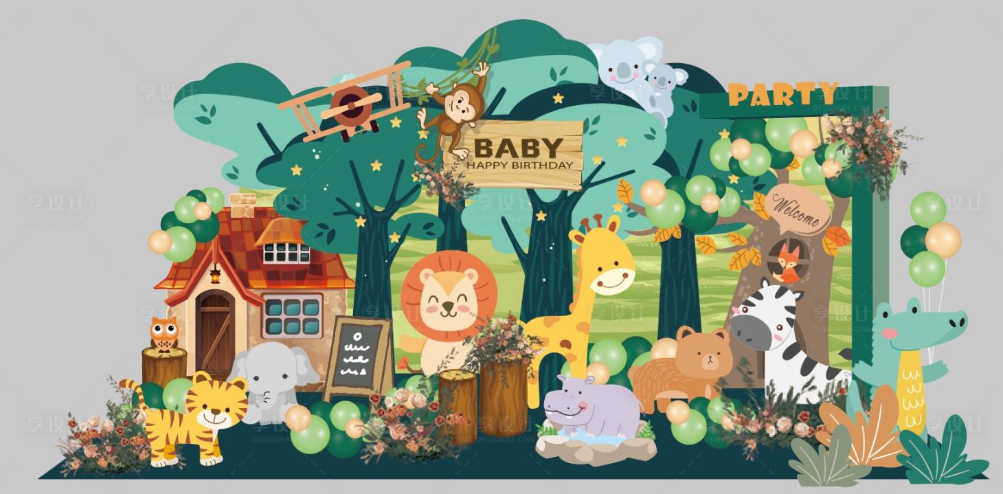 源文件下載【動物兒童森林生日宴百歲宴布置】編號：42420030819061300