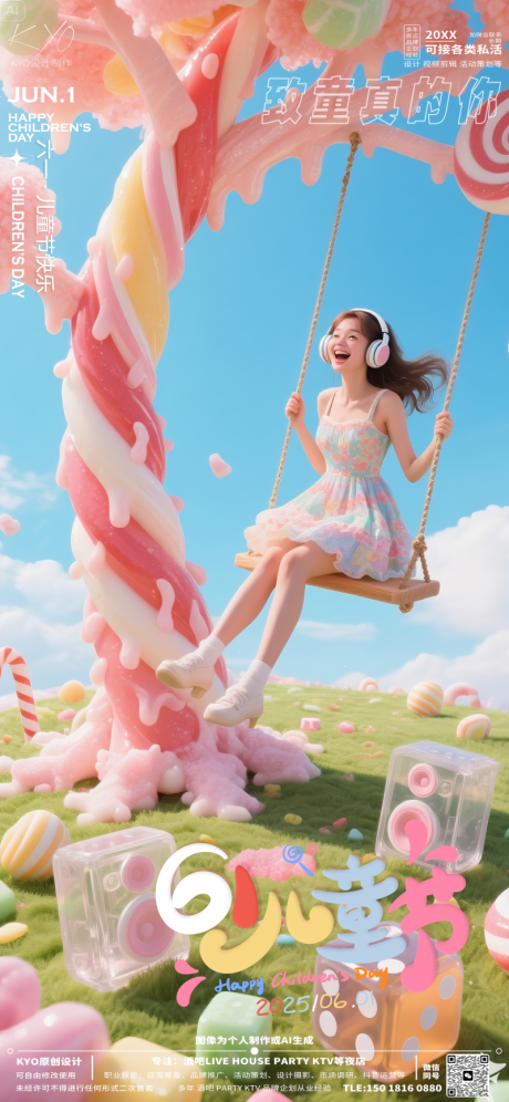源文件下載【享設計】搜索編號：73680030639445124【酒吧61兒童節糖果樹海報】