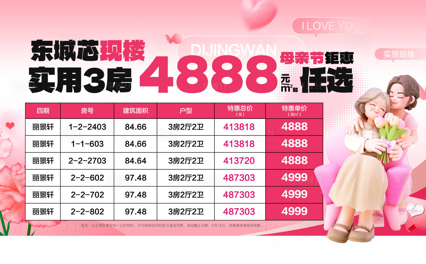 源文件下載【享設計】搜索編號：90550030628942769【地產母親節特價房展板】