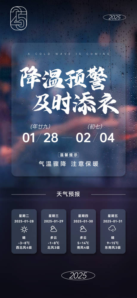 源文件下载【享设计】搜索编号：99810030827846126【降温预警温馨提示海报】