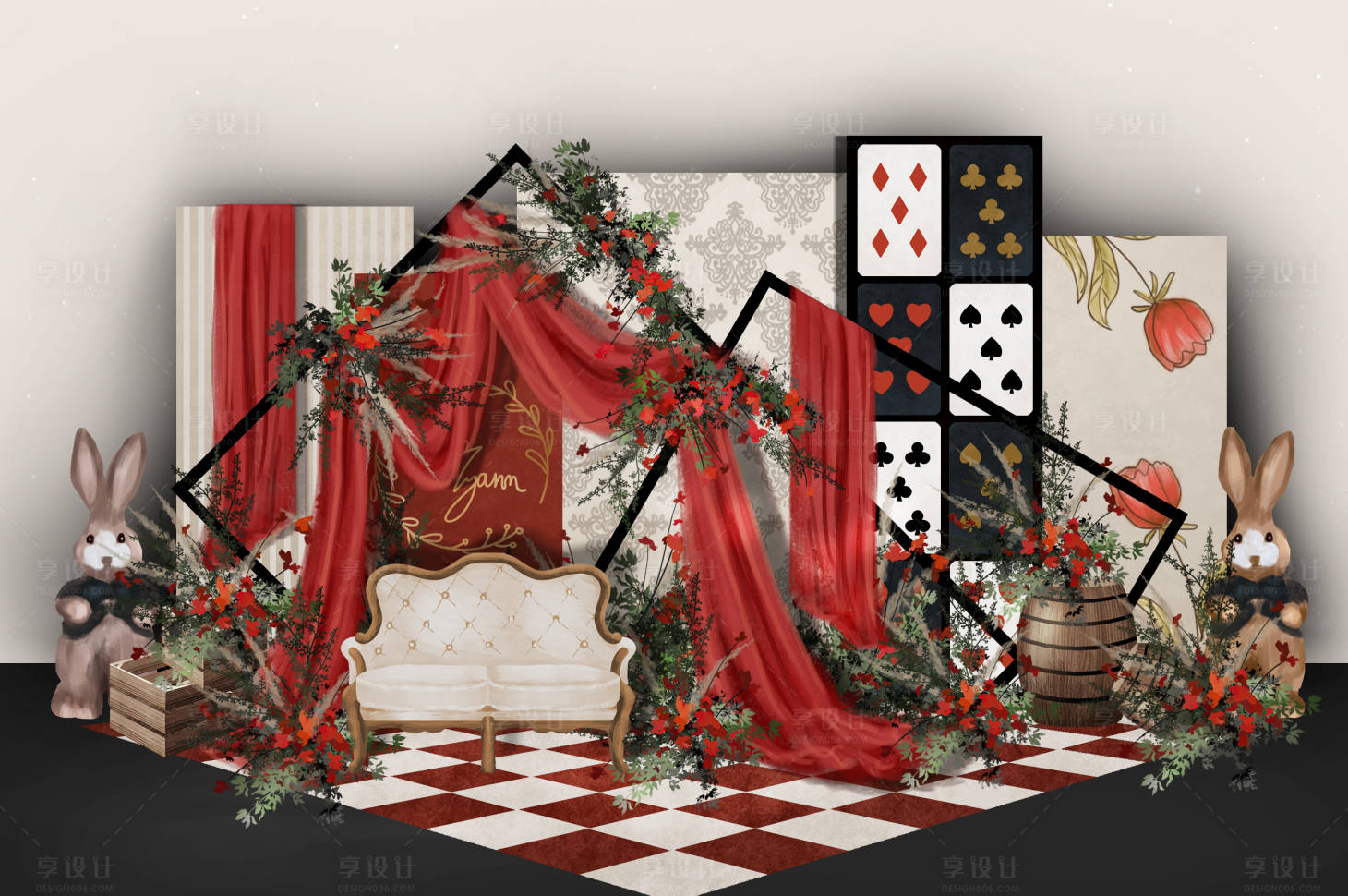 源文件下载【享设计】搜索编号：54440031088745697【爱丽丝扑克造型场景布置】