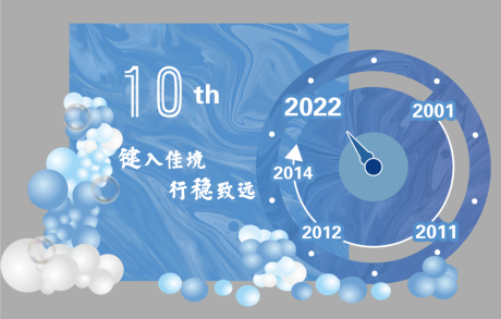 蓝色晕染十岁生日年轮圆企业年会布置