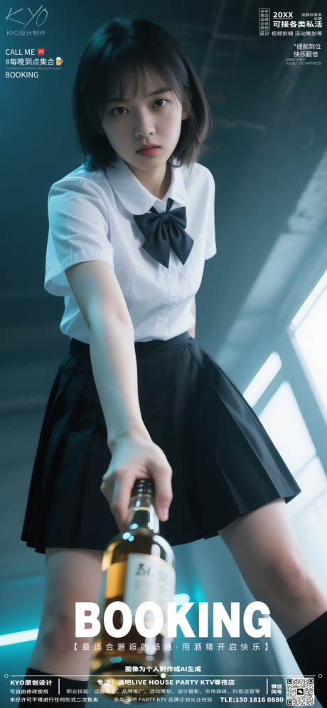 酒吧JK美女递酒海报