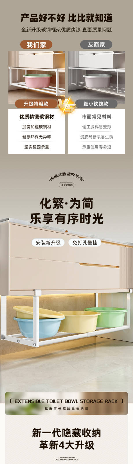 可伸缩脸盆收纳架