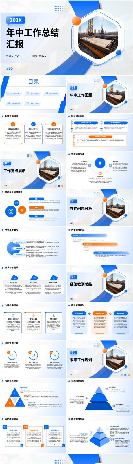 蓝色简约年中工作总结汇报PPT