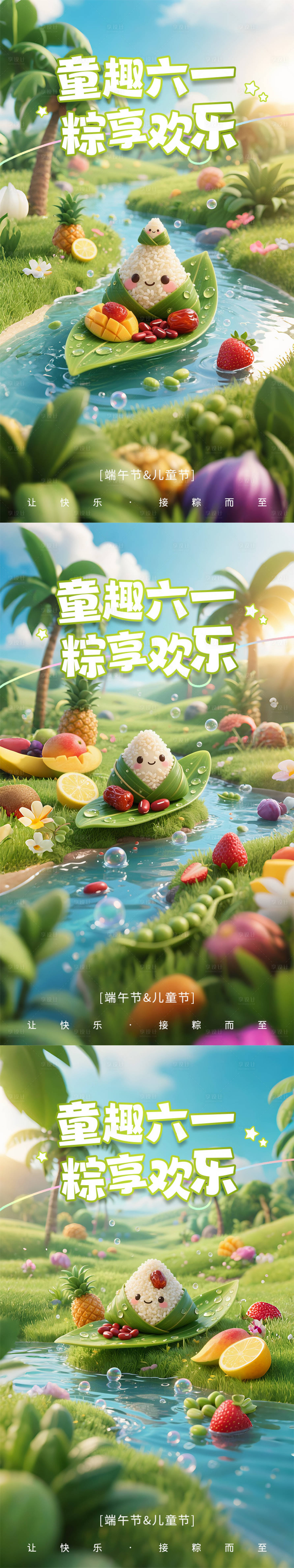 源文件下載【3D萌系端午節(jié)兒童節(jié)海報】編號：67770030916576318