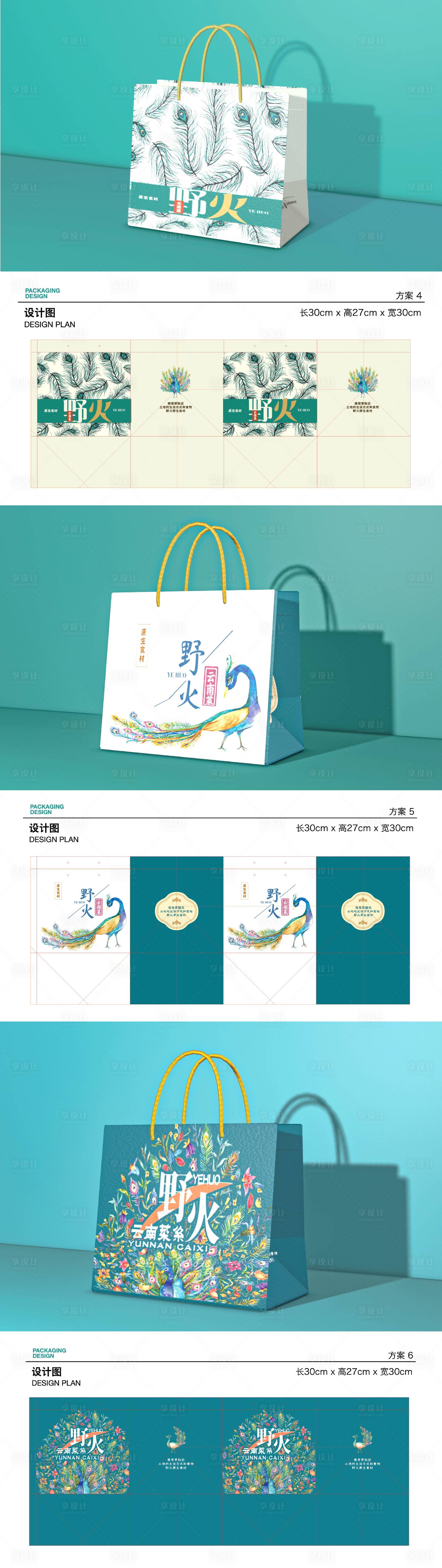 源文件下载【享设计】搜索编号：56740031488116968【野火云南菜手提袋包装设计】