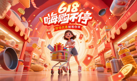 源文件下载【618嗨购不停活动电商海报】编号：34120031256735943