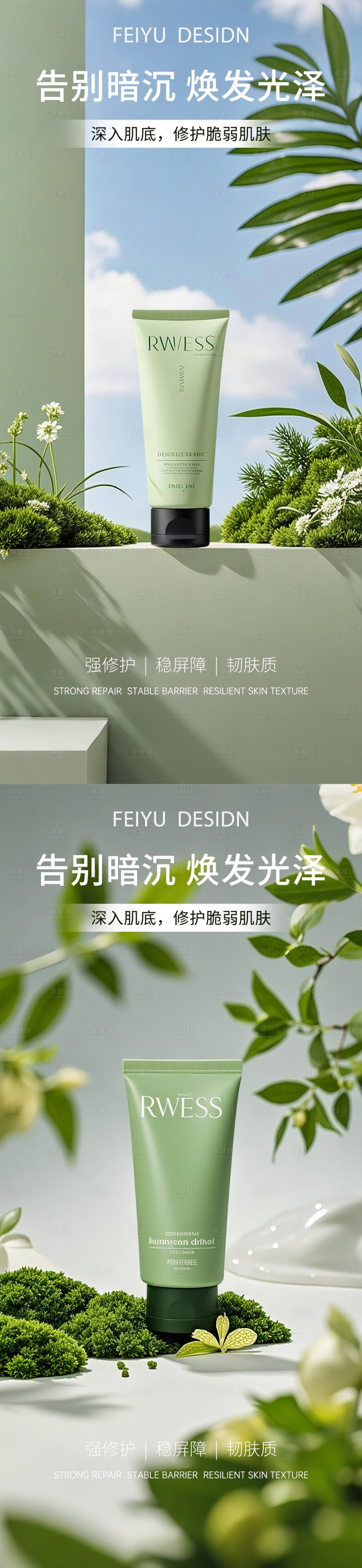 源文件下载【享设计】搜索编号：11150031140418737【绿色高级护肤品产品海报】