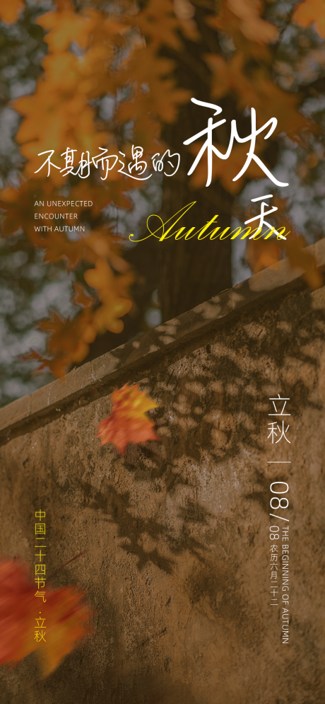 源文件下载【立秋秋分枫叶落叶文艺二十四节气海报】编号：79970031239571678