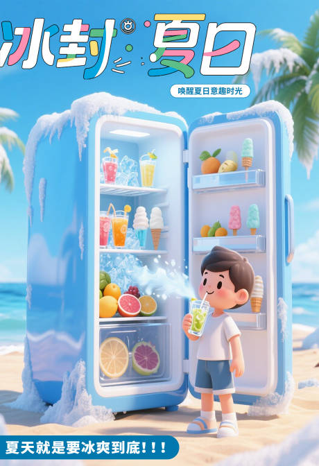 源文件下載【享設計】搜索編號：77950031557636153【巨型立體冰箱夏日清爽冰海報】