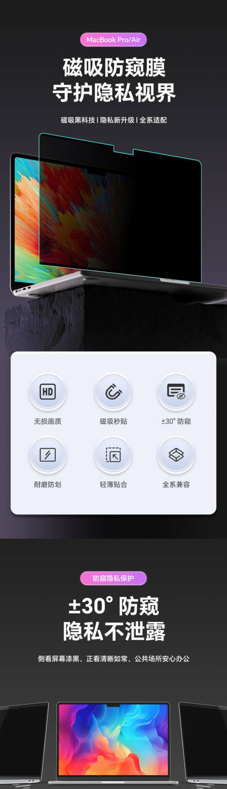 3C数码配件macbook磁吸防窥膜
