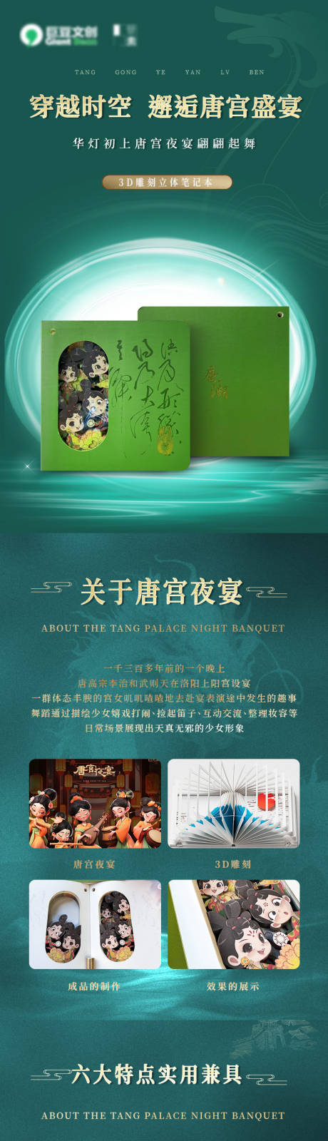 源文件下载【享设计】搜索编号：43540031527008804【3D立体雕刻笔记本唐宫夜宴详情页】