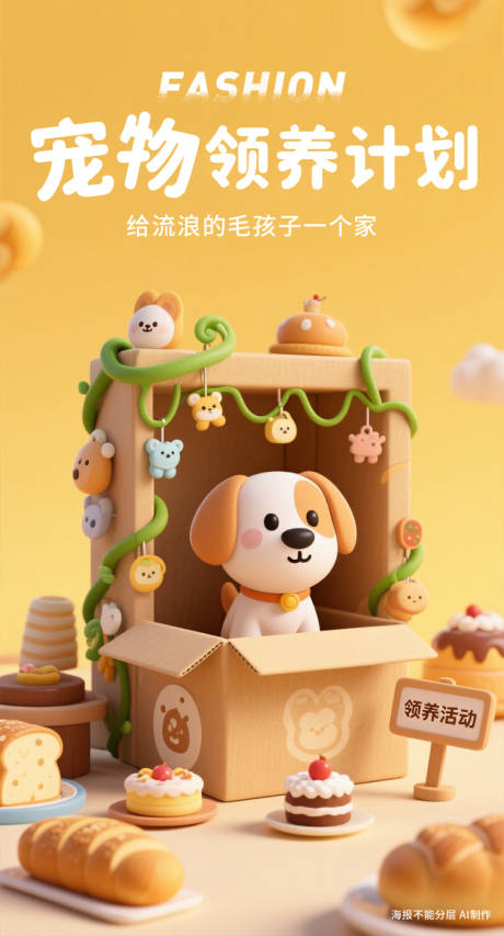 源文件下載【享設計】搜索編號：66310031671546475【寵物領養C4D活動海報】