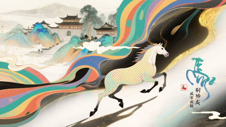 源文件下載【馬流彩國(guó)風(fēng)插畫(huà)海報(bào)展板】編號(hào)：46160031590956412
