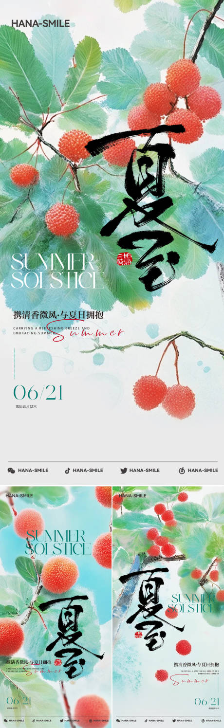 源文件下载【夏至荔枝水彩系列海报】编号：41580031456189636