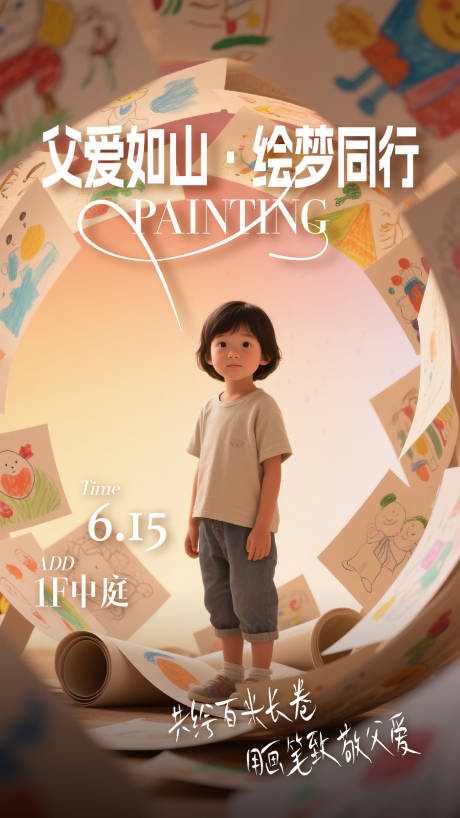 父亲节儿童绘画海报