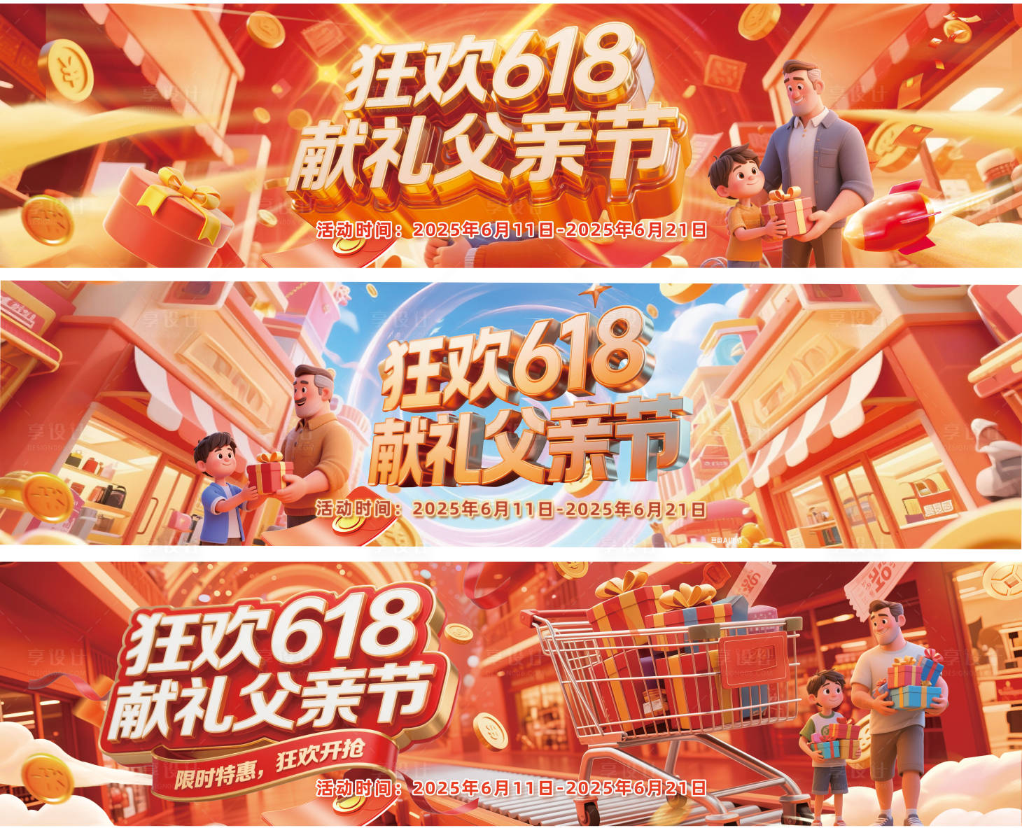 源文件下载【618父亲节商场活动横屏海报气氛条】编号：24340031195049253