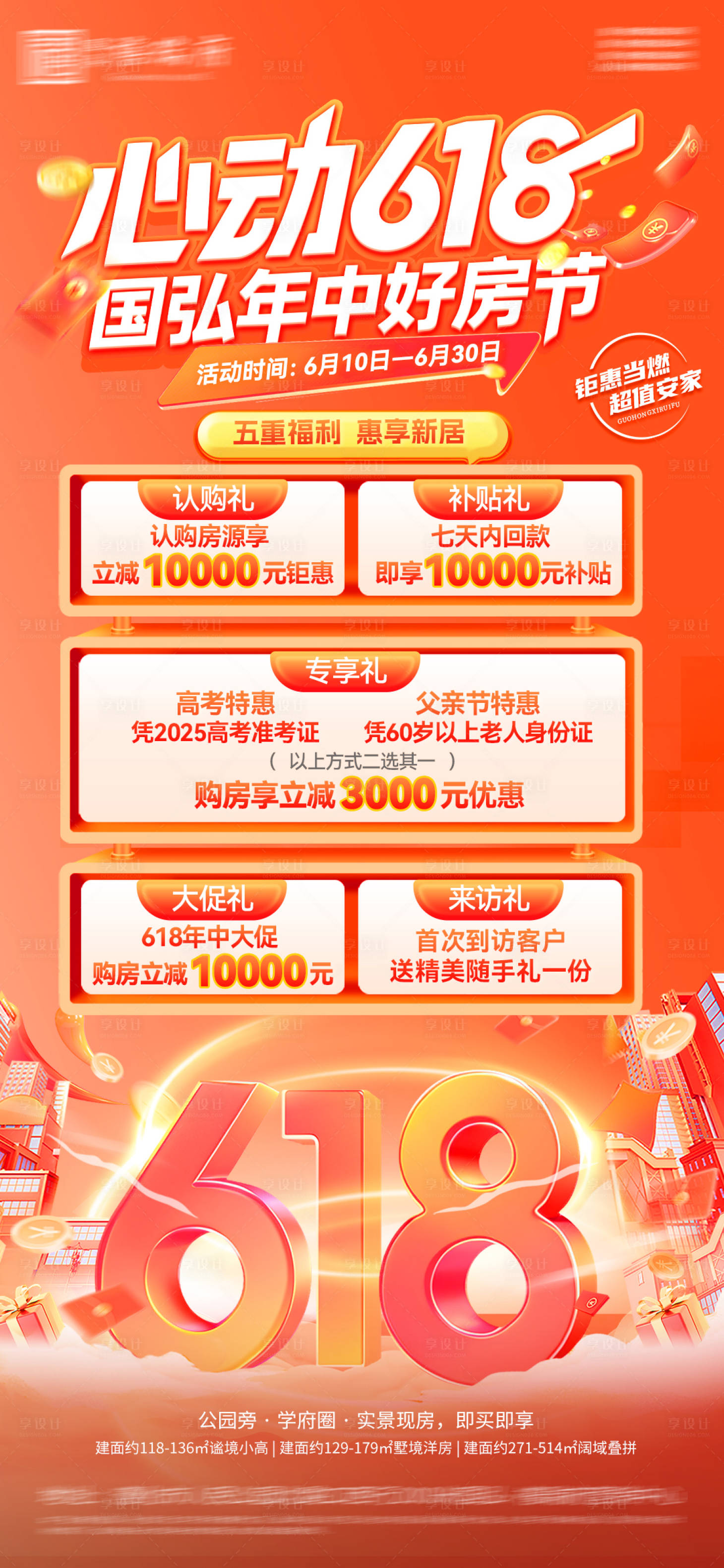 源文件下载【享设计】搜索编号：50340031264988508【地产购房节五重礼海报】