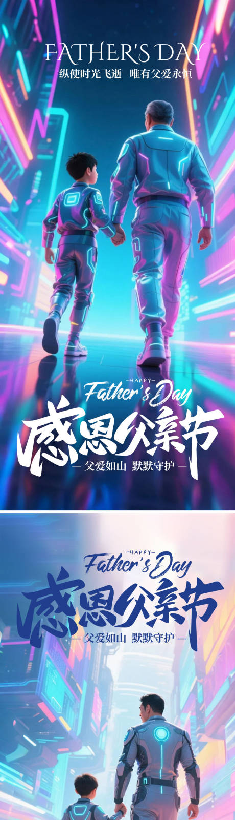 源文件下载【父亲节科技赛博朋克系列海报】编号：22790031249146568