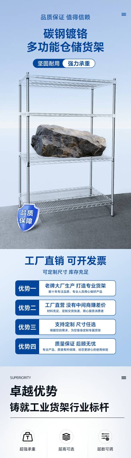 源文件下载【碳钢镀铬多功能仓储货架详情页】编号：95650031223864700