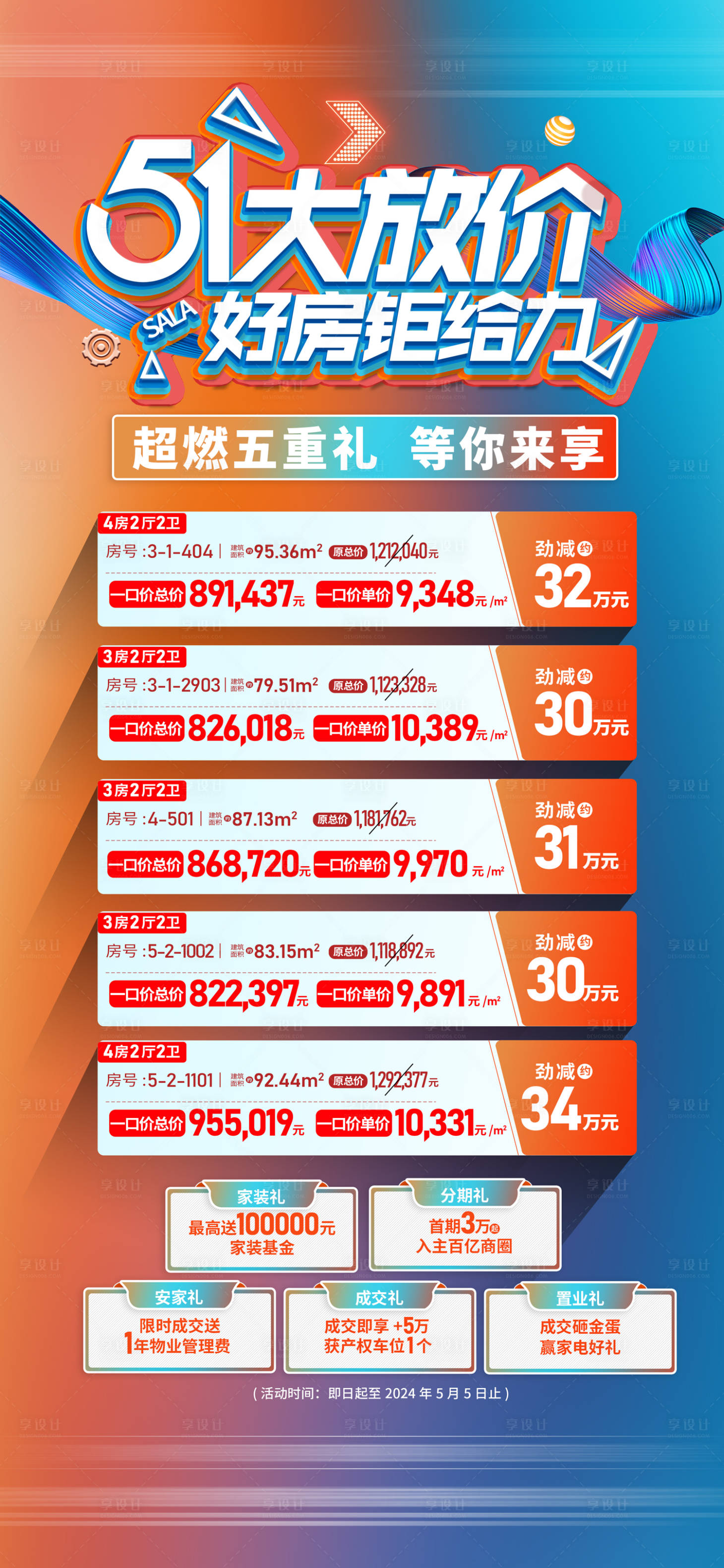 源文件下載【享設(shè)計(jì)】搜索編號(hào)：57550031623044104【地產(chǎn)51特價(jià)房五重禮海報(bào)】