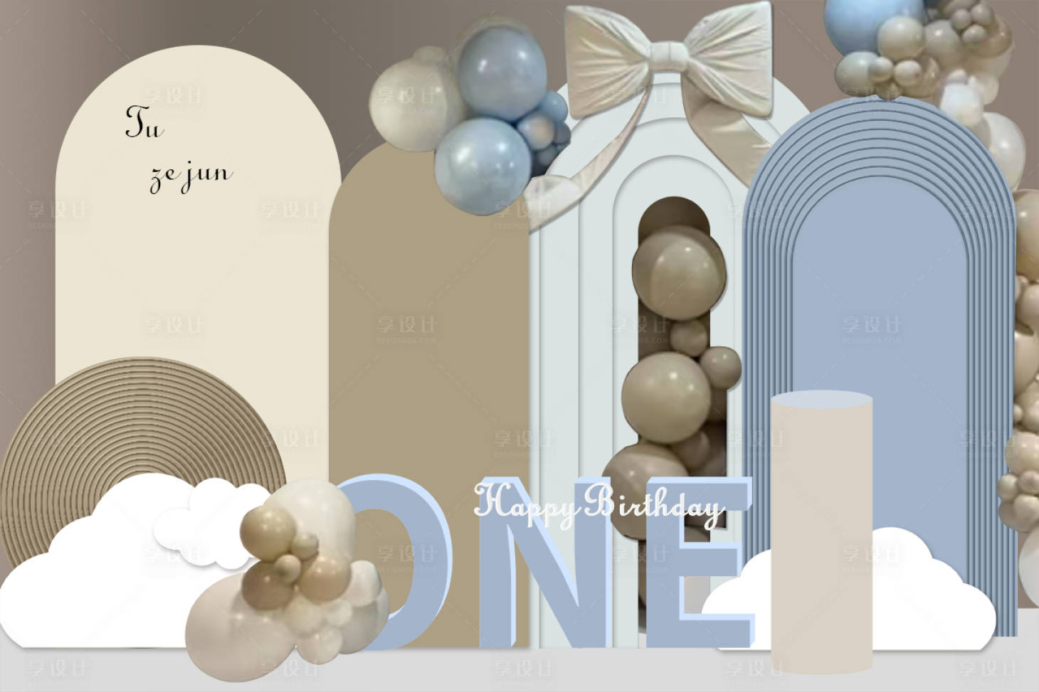 源文件下载【享设计】搜索编号：32090031262346784【高级感生日宴会宝宝宴堆头美陈】