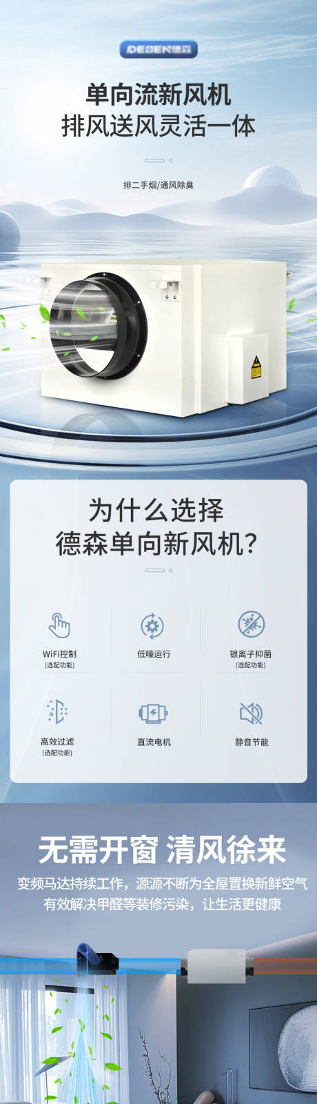 源文件下載【享設計】搜索編號：90530031289402835【電商單向流除濕新風機詳情頁】
