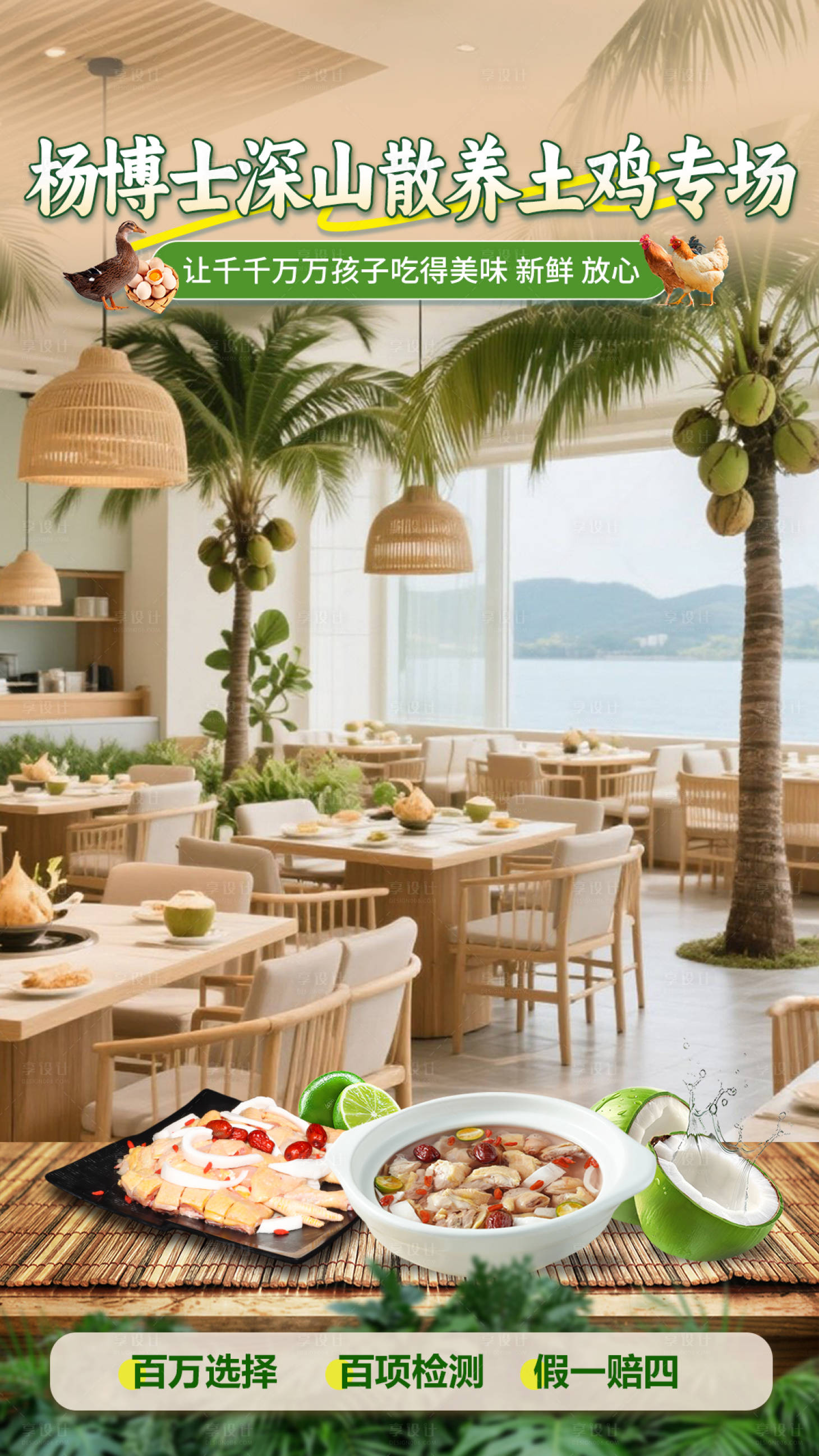 源文件下载【海南清新简约美食椰子鸡直播间】编号：91460031313676016