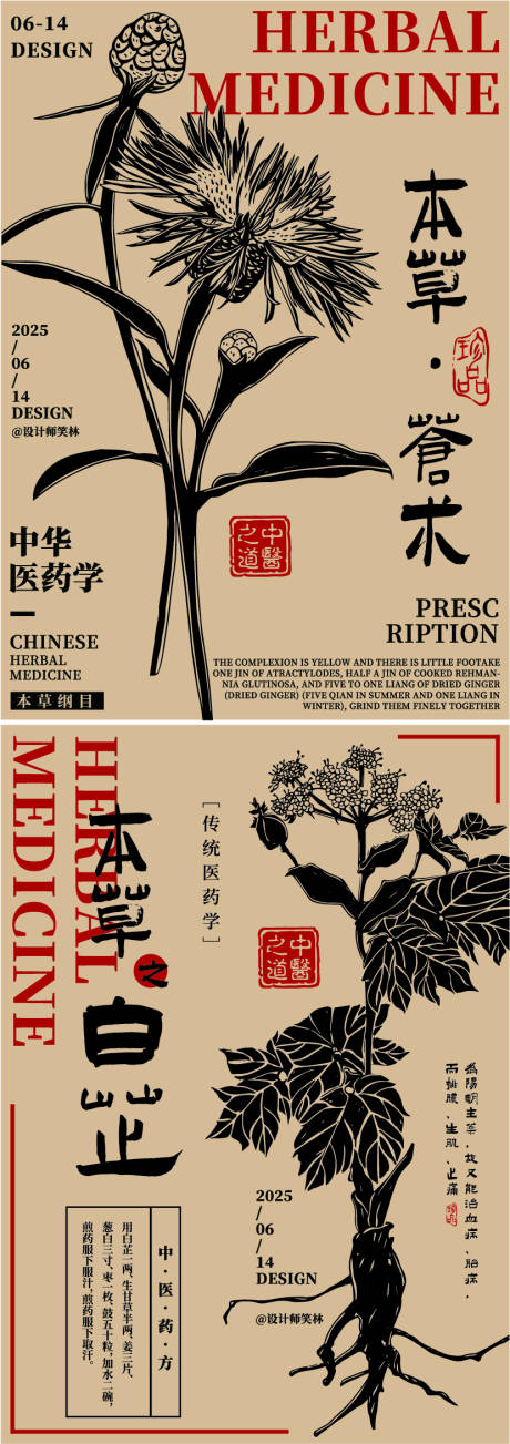 中草药手绘插画海报