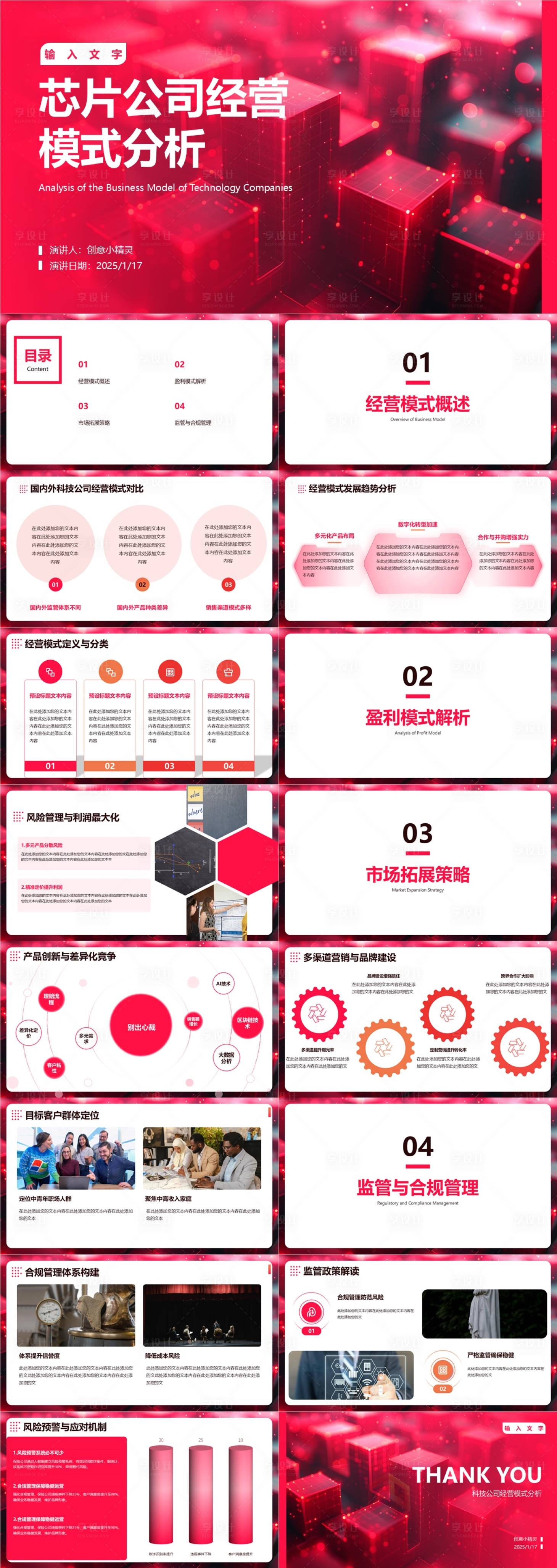 源文件下載【享設(shè)計】搜索編號：45910031598813301【紅色科技感經(jīng)營分析總結(jié)PPT模板】