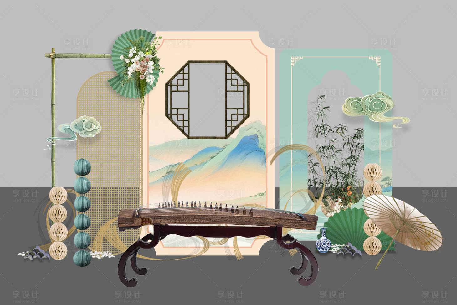源文件下載【享設計】搜索編號：20600031452858531【中式古箏美陳】