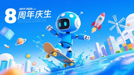 企业八周年庆典主视觉活动展板