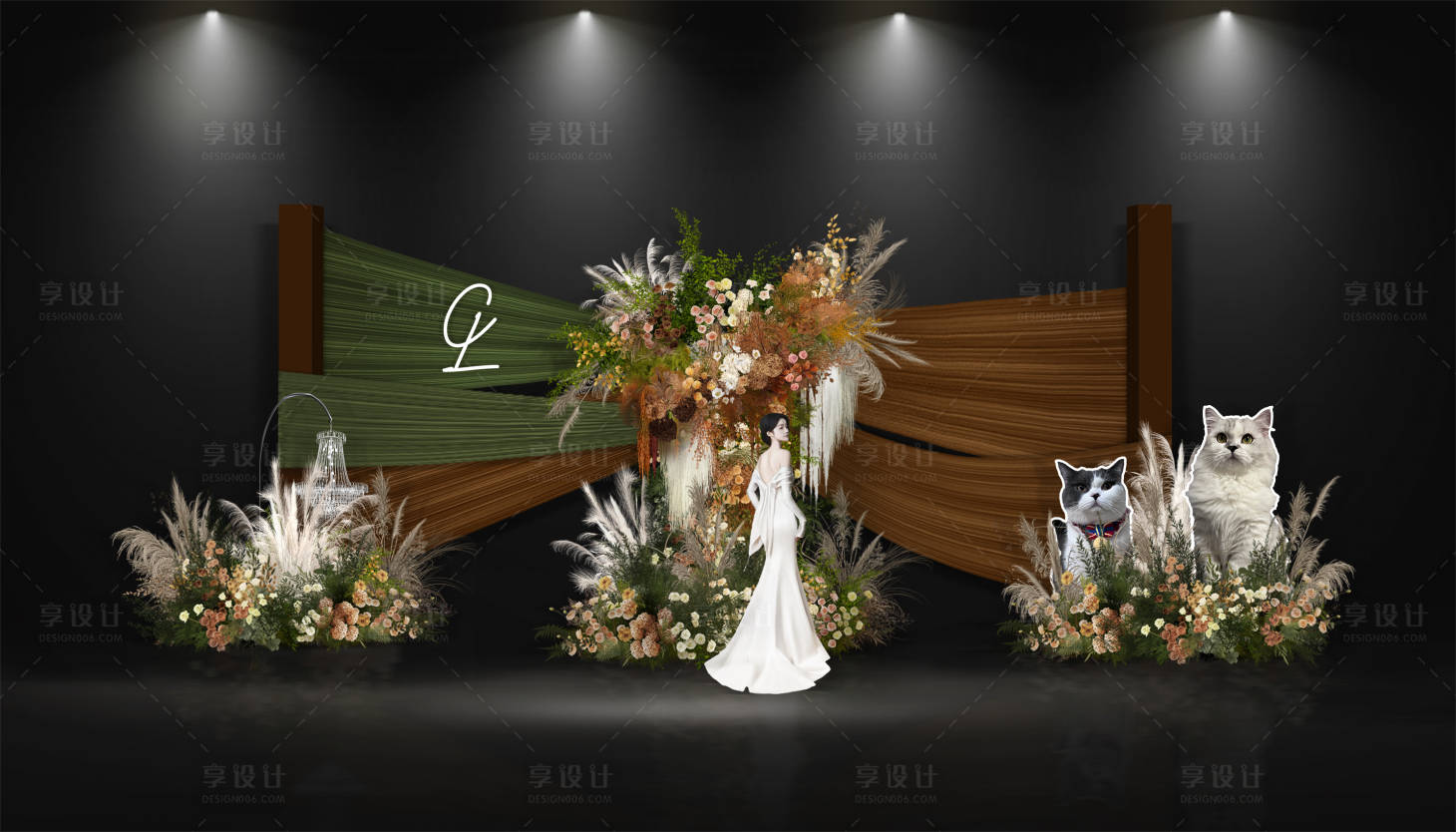 源文件下载【享设计】搜索编号：84060032049446311【咖绿色系婚礼签到布置】