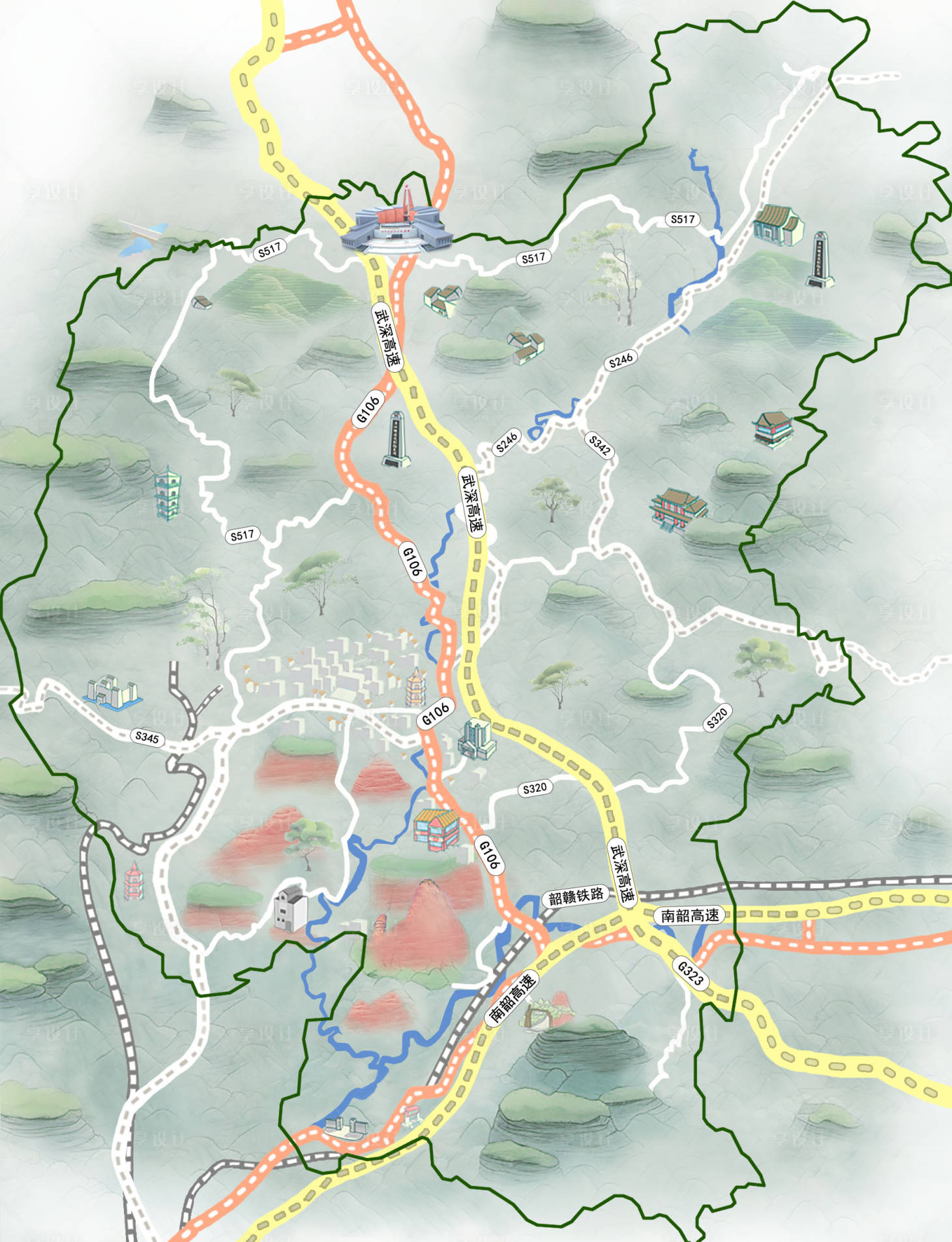 源文件下载【享设计】搜索编号：17510032030892395【地图路线图海报】