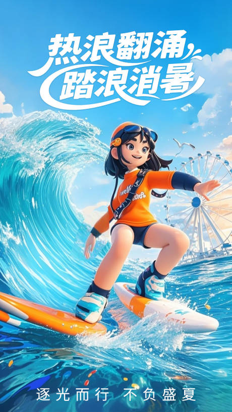 源文件下載【享設(shè)計】搜索編號：76680032067463102【熱浪翻涌踏浪消暑海報】