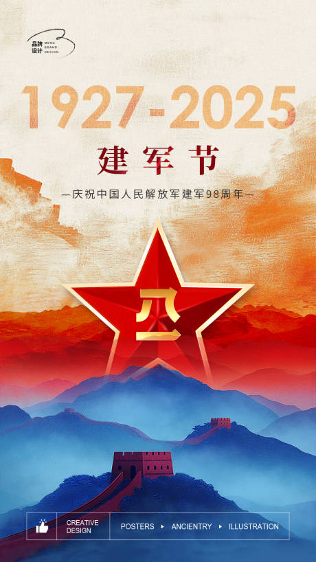 源文件下載【享設計】搜索編號：89350032094644288【建軍節節日移動端海報】